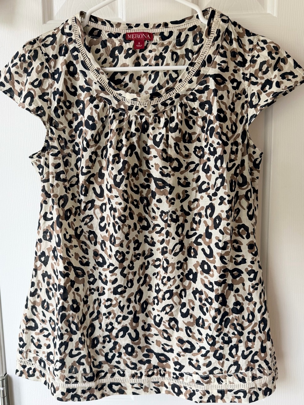 Merona Leopard Print Short Sleeve Tee in Beige and Black